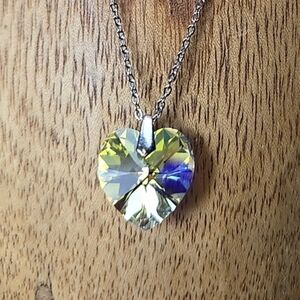 BMNY Translucent Heart Pendant Necklace/ Silver Tone / Signed